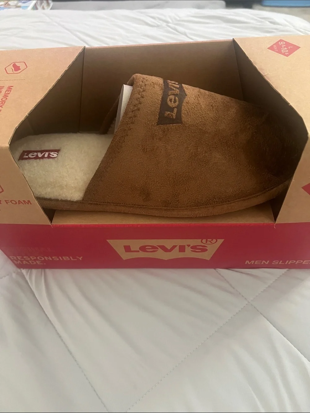 Levi's Brown Suede Slip-On Indoor Slippers with Sherpa Lining